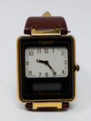 A vintage Tissot "TwoTimer" swiss quartz digital/analogue wrist watch with brown calfskin strap. L.