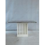 A grey veined marble topped console table on painted slatted pedestal base. H.64 W.108 D.46cm