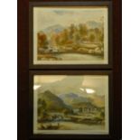 A pair of 19th century oak framed and glazed watercolours, rural scenes, unsigned. 39x31cm
