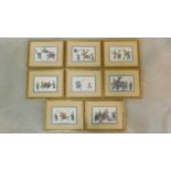 A set of eight C.1900 framed and glazed Chinese paintings on rice paper, courtly figures in