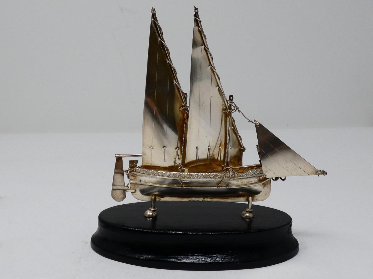 A collection of silver and white metal items. Including a Maltese articulated sailing ship on an - Image 2 of 23