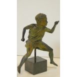 A bronze figure, study of a young boy in the Greek Classical style on black marble base. H.23cm