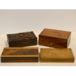A miscellaneous collection of four boxes, to include a Continental sycamore box inlaid with putti in