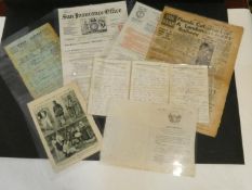 A collection of antique and vintage ephemera. Including two insurance certificates one from Sun