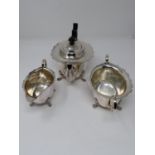 A vintage silver plated coffee set, coffee pot, milk jug and sugar bowl, marked EPNS. 14x27cm