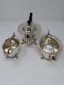 A vintage silver plated coffee set, coffee pot, milk jug and sugar bowl, marked EPNS. 14x27cm