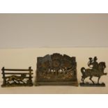 A collection of antique metal work items. Including an antique cast flat pewter model of a German