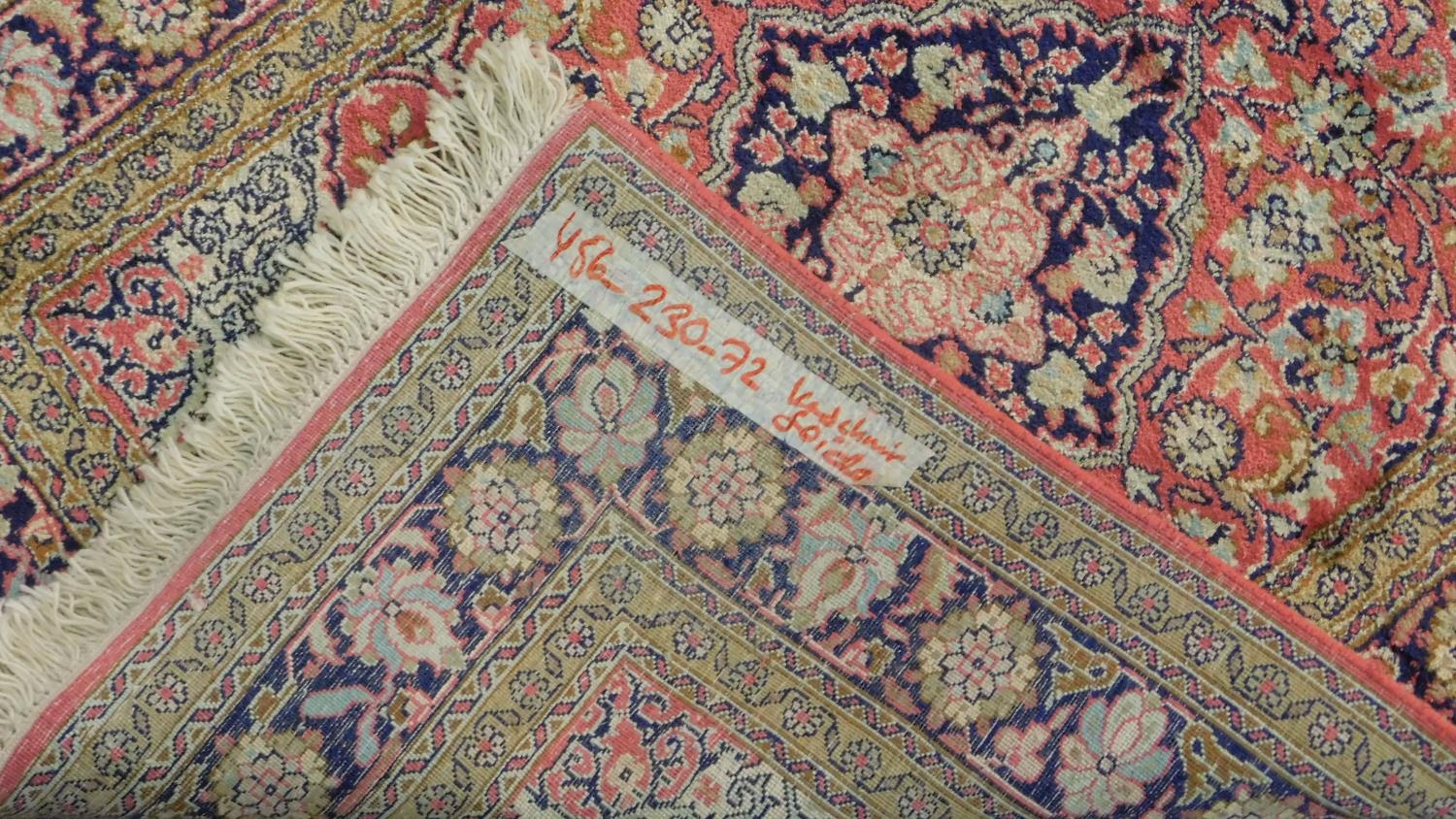 A Persian part silk runner with repeating triple medallions and scrolling floral decoration on a - Image 4 of 5