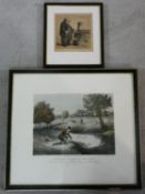 A framed antique hand coloured engraving 'Live Bait fishing for Jack' by James Pollard Published J M