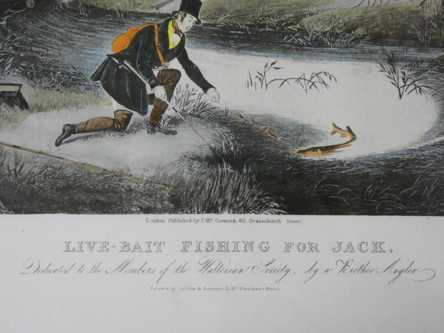 A framed antique hand coloured engraving 'Live Bait fishing for Jack' by James Pollard Published J M - Image 6 of 9