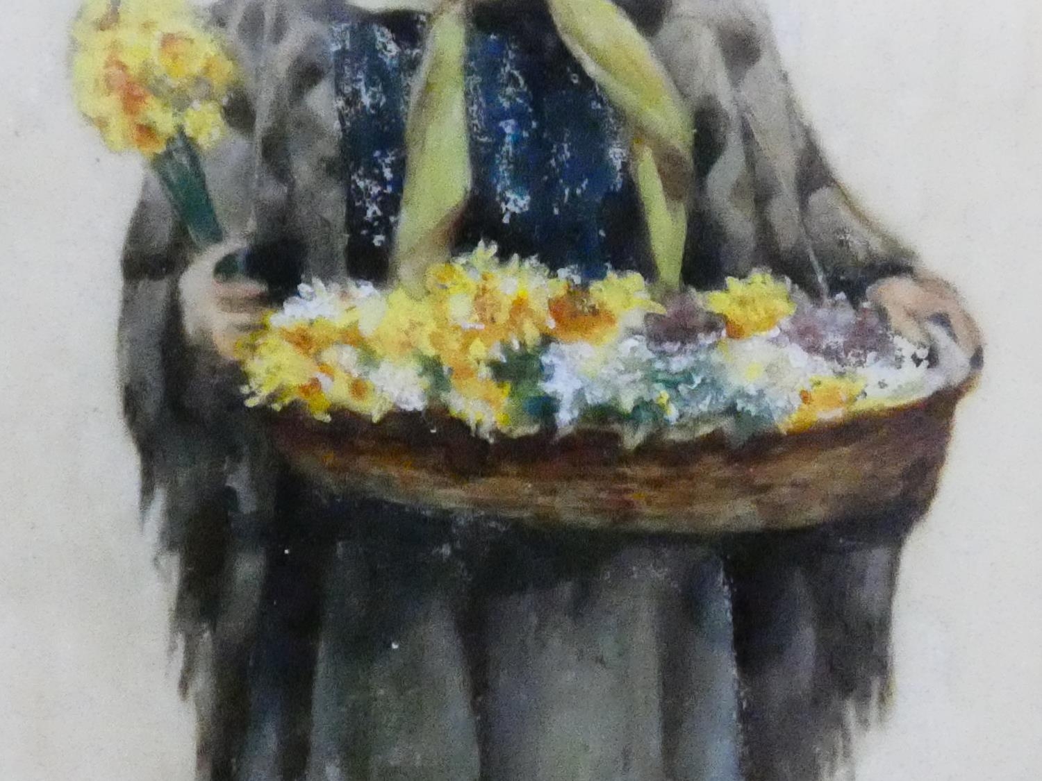 A gouache on parchment in antique beaten metal easel frame, Dutch daffodil seller. in21x15cm - Image 4 of 5