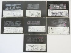 A collection of seven original hot metal printing plates and their prints for various newspaper