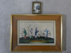 A 20th century framed and glazed rice paper watercolour, rice pickers, together with a 19th