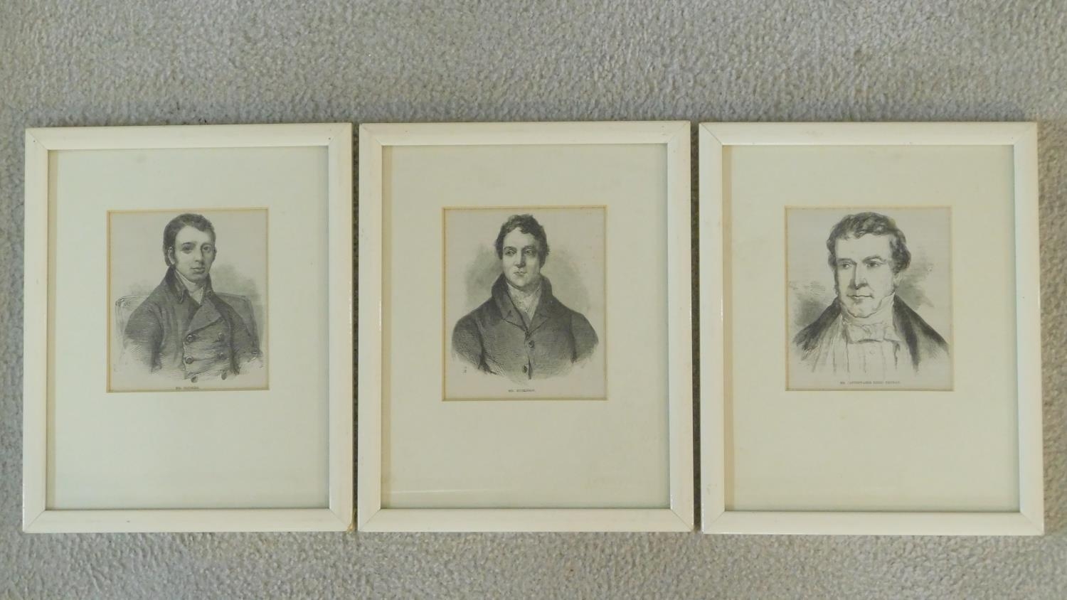 A set of three framed and glazed engravings of 19th century British politicians. 27x22cm