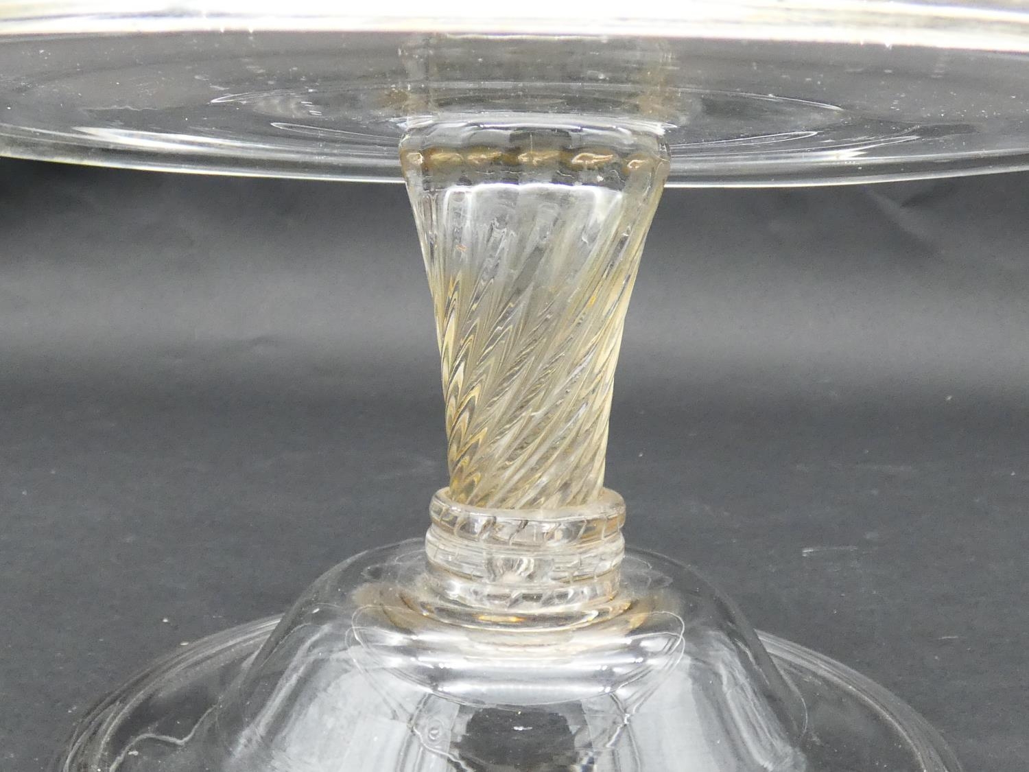 A Georgian glass tazza, circular tray-top, spiral-twist and knopped column on bell-shaped foot - Image 2 of 2