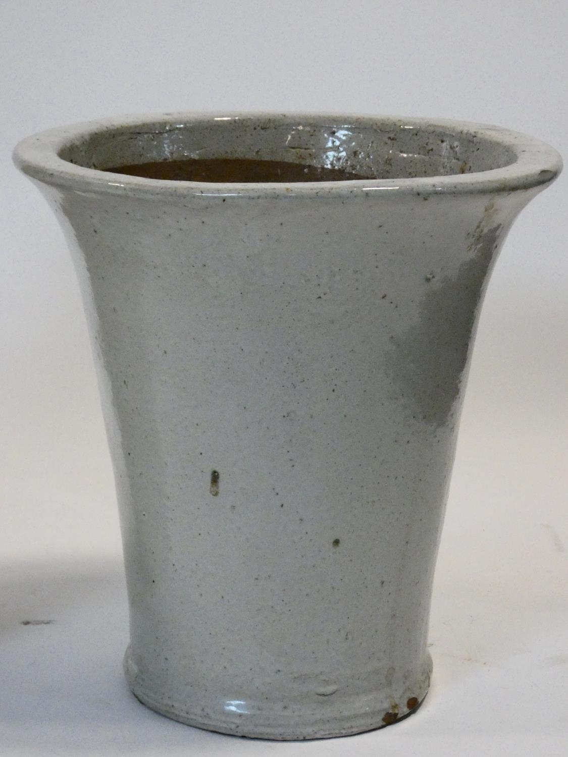 An antique stoneware honey glazed jug and a ceramic glazed plant pot. H.39cm - Image 2 of 5