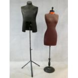 A vintage style tailor's dummy on stand and another similar. H.180cm