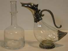 A vintage Silea silver plated duck form claret jug along with a vintage Frank Thrower Dartington