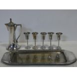 A Silver plated Czech design claret jug, wine glasses and matching tray by Frantisek Bibus. All