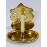 A heavy 18th century Dutch pierced and etched brass floral design wall candle sconce. H.23xW.23cm