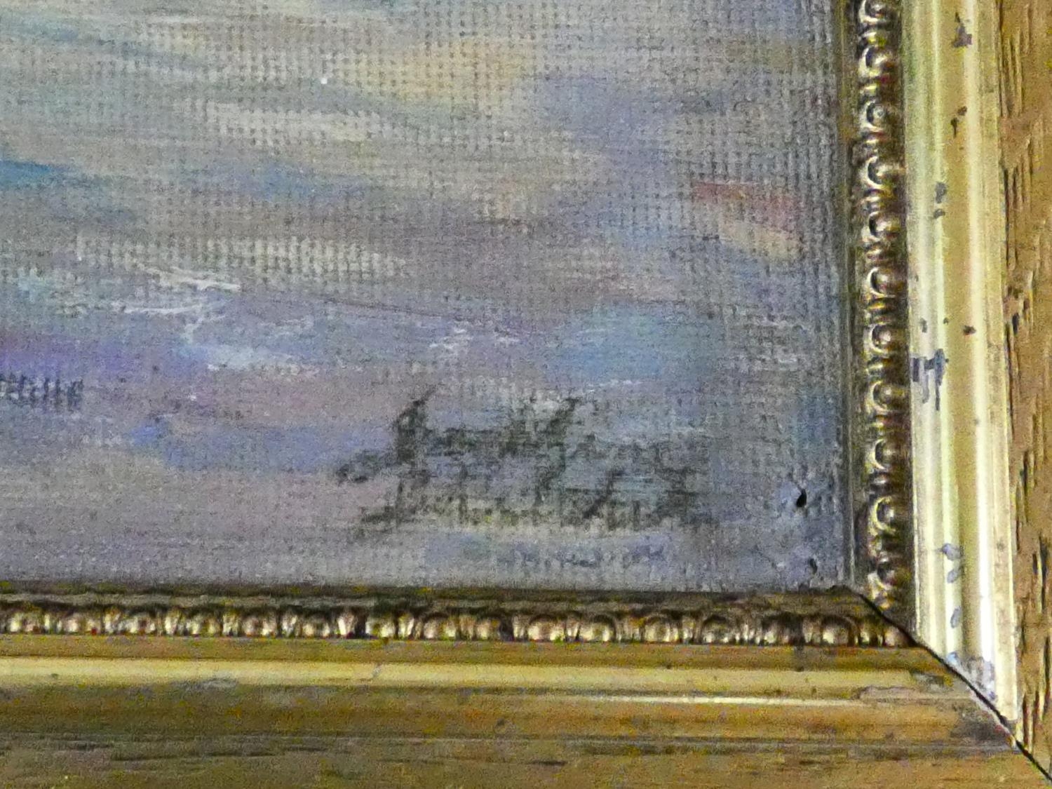 A gilt framed oil on card, A Chiswick Houseboat, indistinctly signed, label to the reverse. H.46xW. - Image 4 of 8