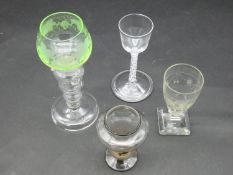 A collection of 18th century and antique glasses. Including an 18th century wine glass with opaque