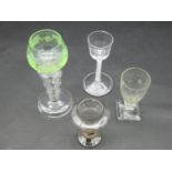 A collection of 18th century and antique glasses. Including an 18th century wine glass with opaque