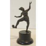 An antique bronze of a Sipa player on an ebonised wooden base. Intricately detailed. H.21cm