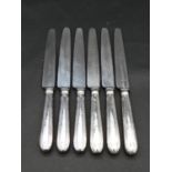 A set of six reeded design silver handled knifes: Hallmarked WA for William Abdy, 1795, blades