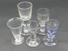 A collection of 18th and 19th century glasses. Including three 18th century deceptive toast master's