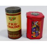 A vintage 1970's Ty-phoo tea Japanese design tin along with a 1920's Mapletons Fru Grains cereal