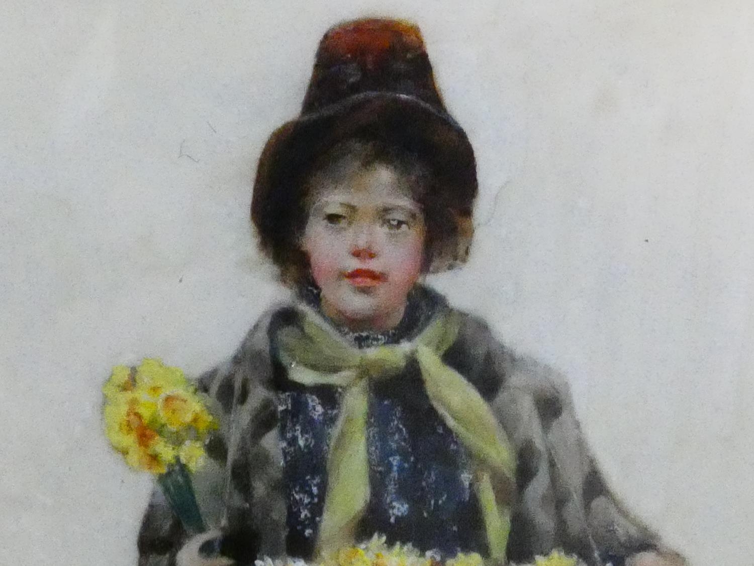 A gouache on parchment in antique beaten metal easel frame, Dutch daffodil seller. in21x15cm - Image 3 of 5