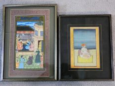 Two framed and glazed 20th century Indian Persian paintings on parchment, one of a seated figure