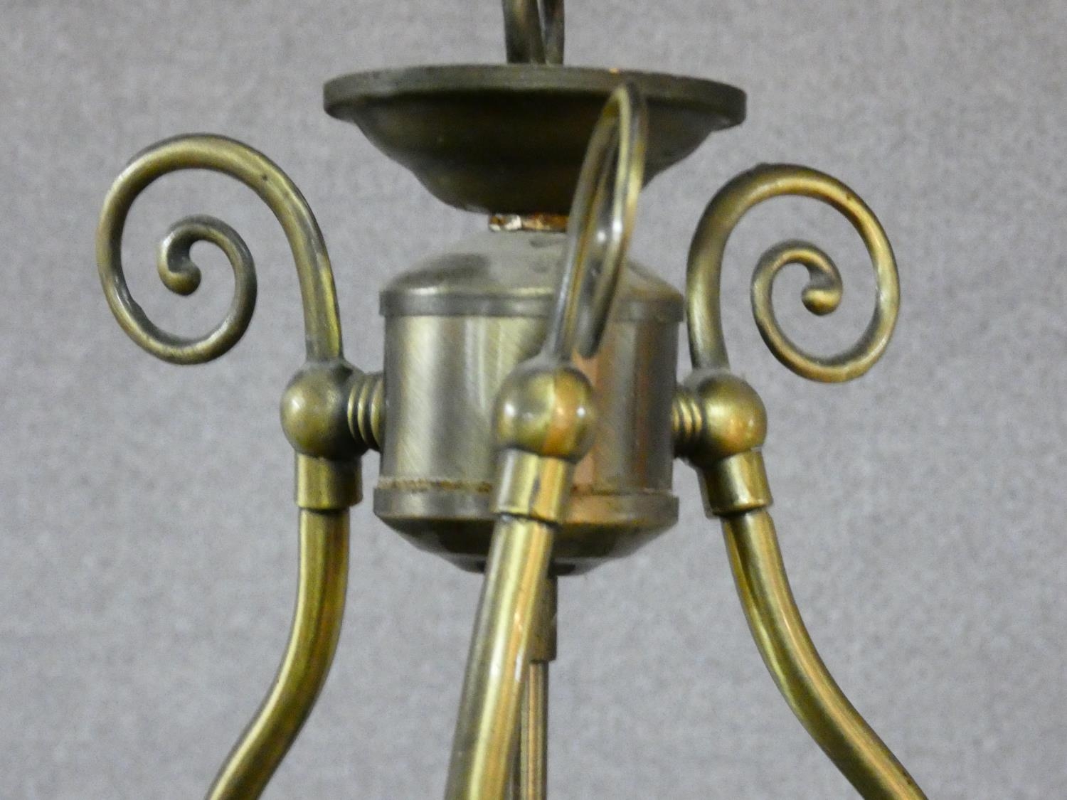 A metal framed ceiling light pendant shade with facetted glazed panel sides. H.50 W.27 D.27cm - Image 2 of 4