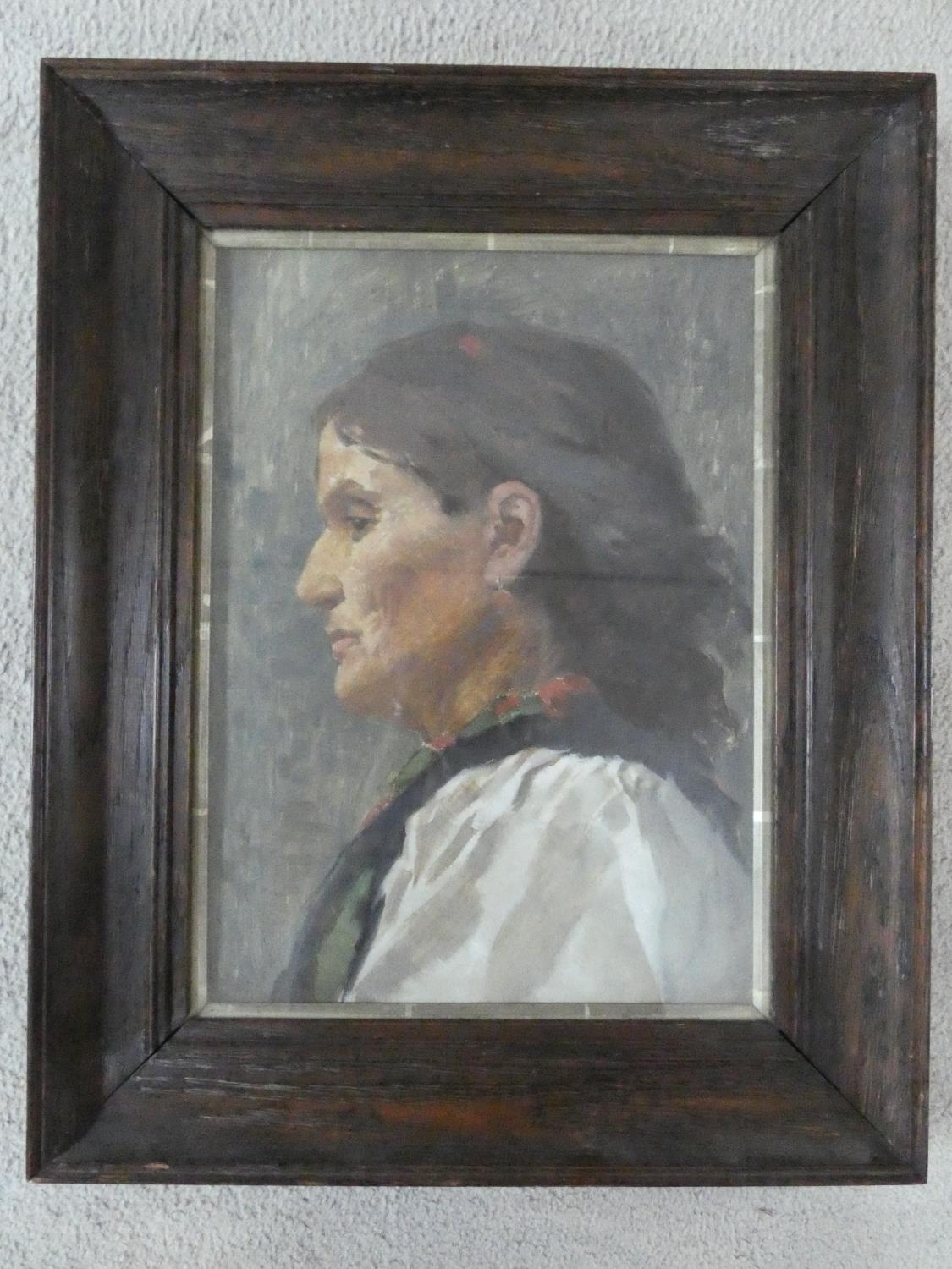 An oil on canvas, portrait profile study, unsigned, oak framed and glazed. H.54xW.44cm - Image 2 of 4