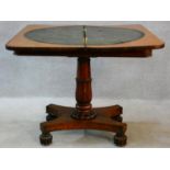 A William IV figured mahogany card table with swivel foldover top with inset leather playing surface