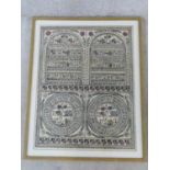 A framed and glazed Warli Indian Folk Art painting of village life within decorative stylised