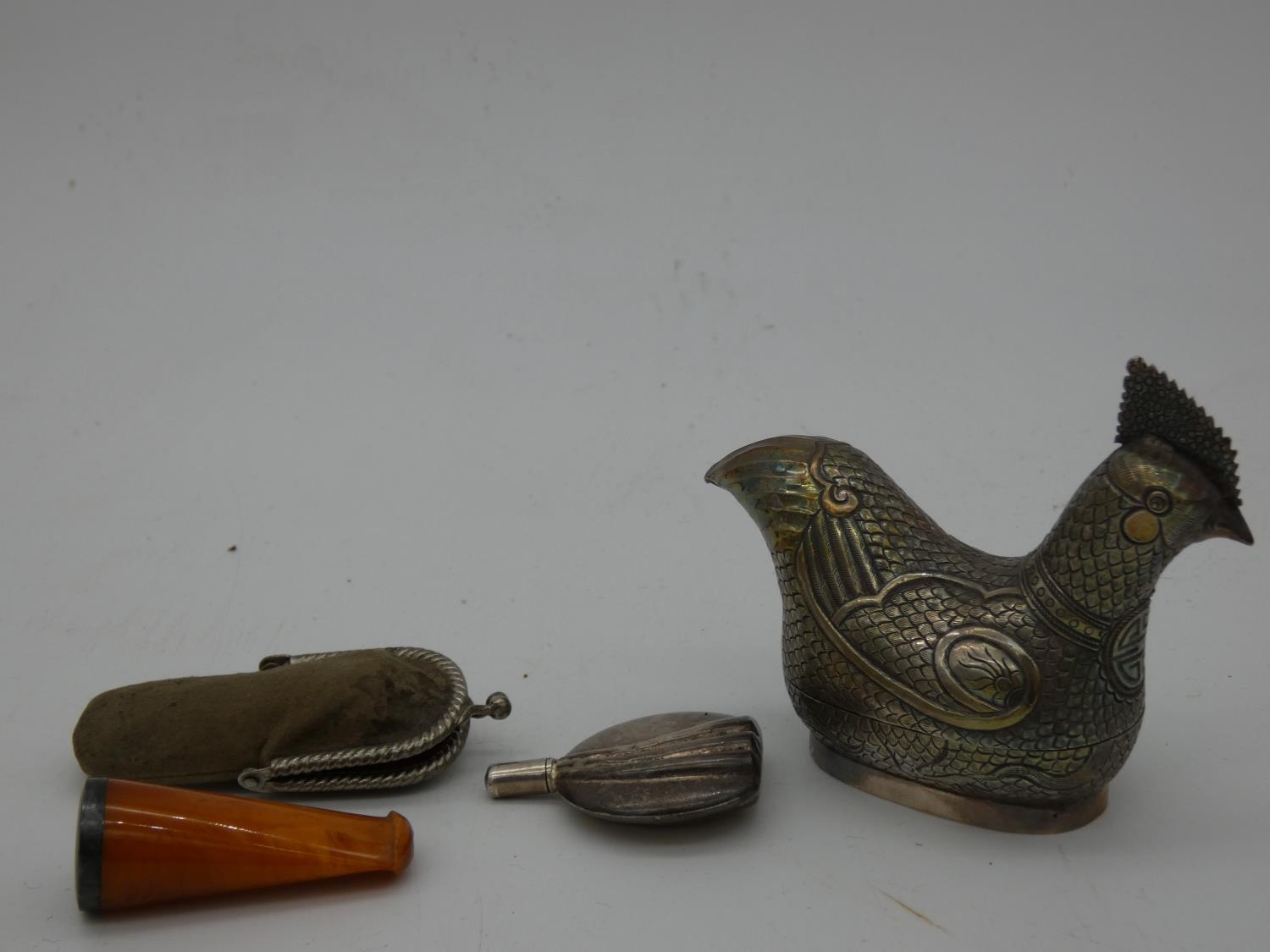 A miscellaneous collection of silver and white metal items, animals etc and a vintage onyx and - Image 6 of 11