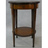 A late 19th century kingwood marquetry Louis XVI style lamp table with frieze drawer on square