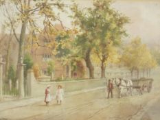 A 19th century framed and glazed watercolour, village street scene with figures, signed C Windsor.