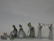 WITHDRAWN - A collection of six various Lladro and Nao figures, marked to bases. Including a rabbit,