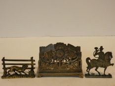 A collection of antique metal work items. Including an antique cast flat pewter model of a German