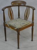 An Edwardian mahogany and satinwood inlaid corner chair. H.75cm