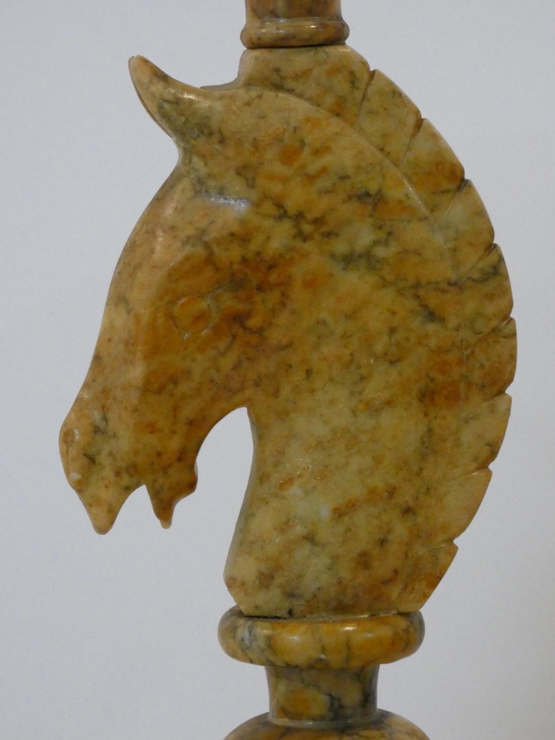 A vintage carved alabaster table lamp in the form of a horses head on stepped base along with a - Image 3 of 9