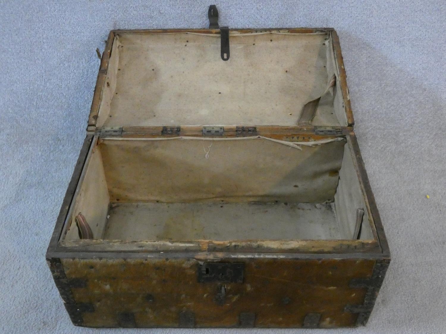 A 19th century iron bound domed top travelling trunk in deer skin hide covering. H.38 W.66 D.39cm - Image 3 of 6