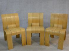 Gijs Bakker, three Castelijn strip chairs constructed from six laminated ply panels. H.78cm