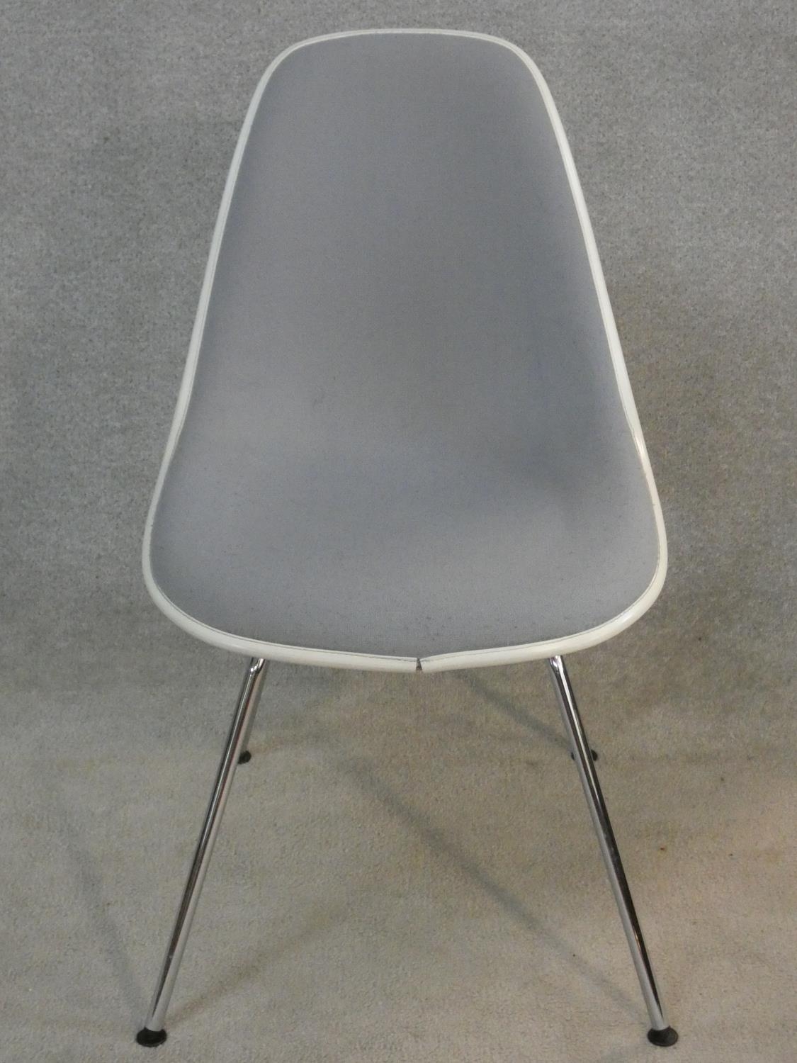 A set of six Eames style moulded and upholstered chairs for Vitra on chrome tubular supports. H. - Image 2 of 6
