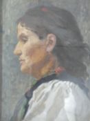 An oil on canvas, portrait profile study, unsigned, oak framed and glazed. H.54xW.44cm