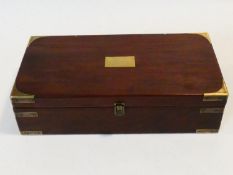 An early 19th century style mahogany brass bound military style documents box fitted with brass twin