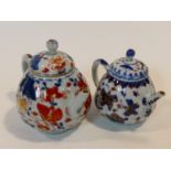 Two 18th century Chinese porcelain Imari hand painted teapots. One with a stylized floral and
